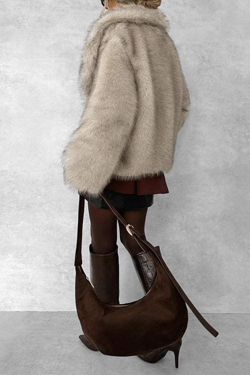 Rosiedress Collared Open Front Winter Faux Fur Coat