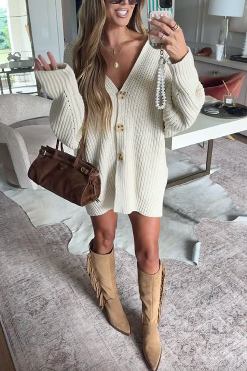 Rosiedress Collared Drop Shoulder Button Down Sweater Cardigan