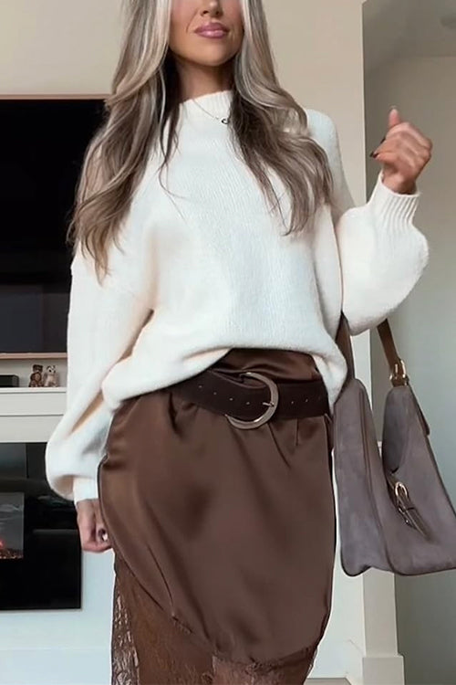 Rosiedress Drop Shoulder Lantern Long Sleeves Comfy Pullover Sweater