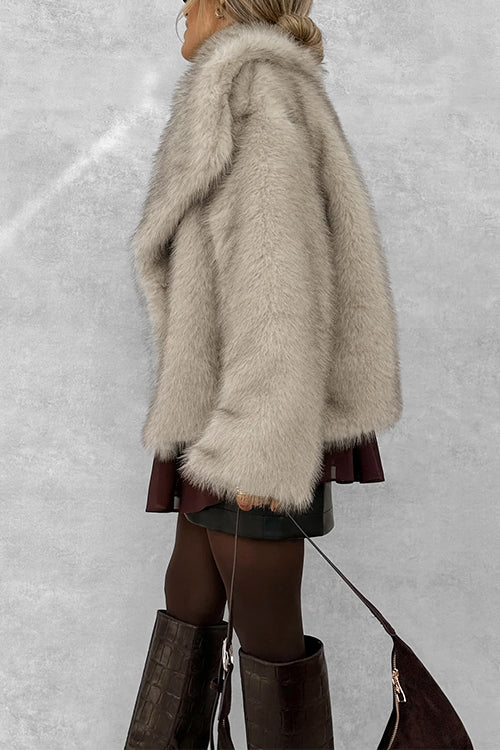 Rosiedress Collared Open Front Winter Faux Fur Coat