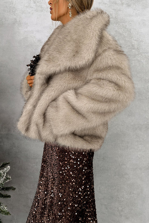 Rosiedress Collared Open Front Winter Faux Fur Coat