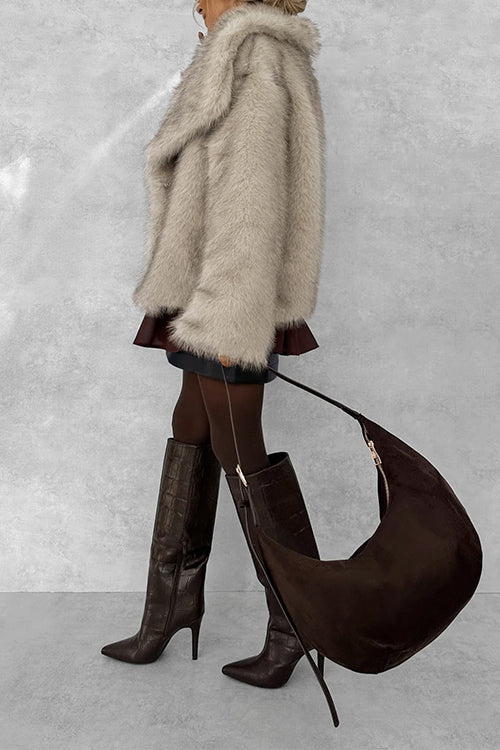 Rosiedress Collared Open Front Winter Faux Fur Coat