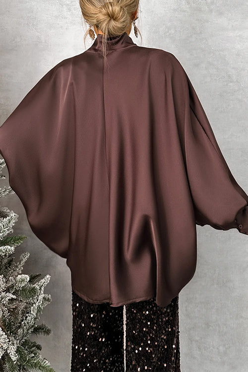 Chic Bow Neck Batwing Sleeves Satin Top